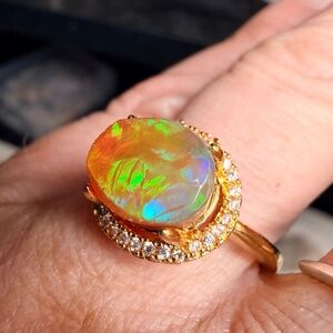 1.7 carat Ethiopian opal adjustable set in 18kt gold plated ring